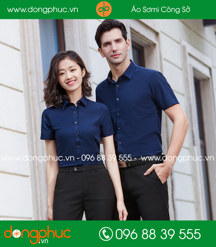Đồng phục áo sơ mi màu tím than cộc tay